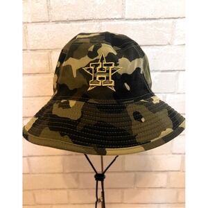 New Era Houston Astros MLB Camo Bucket Hat Mens One Size Camouflage Gold Logo